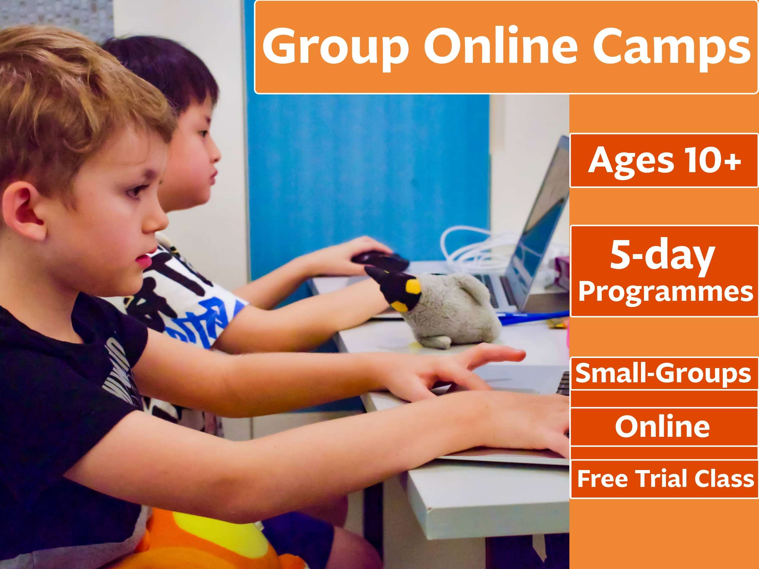 Group_Online_Camps_Hero_Image Students learning Python and AI vibe coding at a group online summer camp with Tiny Code
