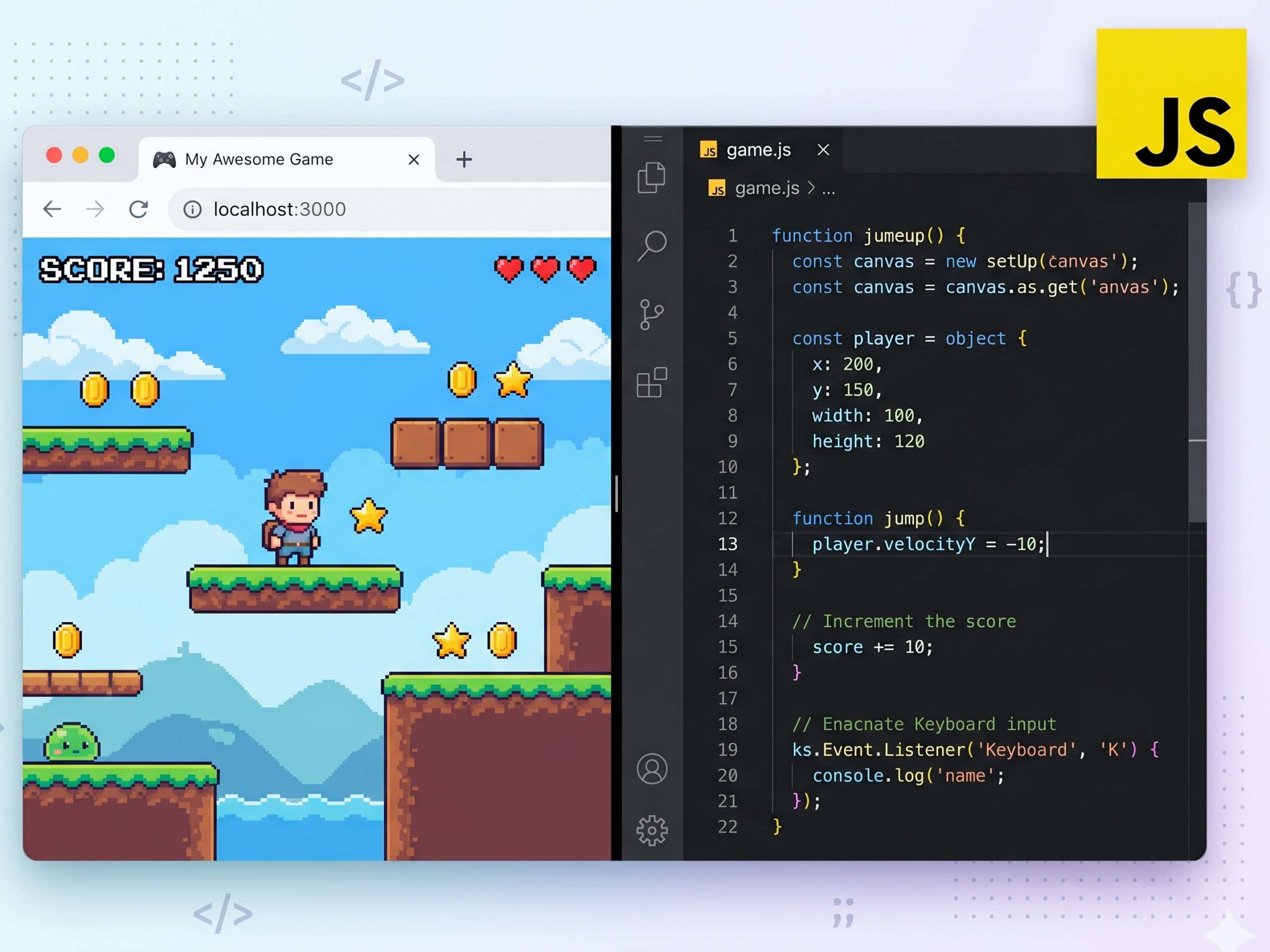 JavaScript browser game design online camp for kids ages 10 plus