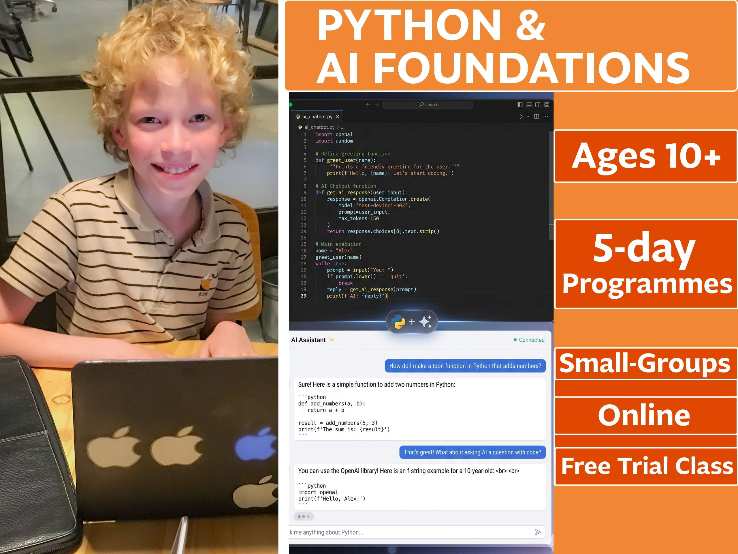A Student learning Python and AI in a Tiny Code group online summer camp 2026